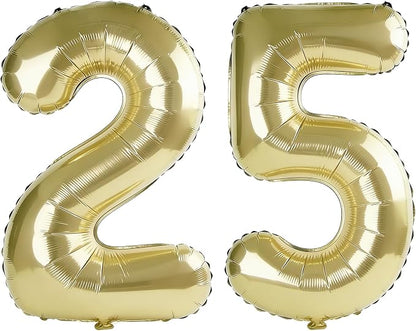 40 Inch Number 25 Balloons for 25th Birthday Party Decorations, 0-100 Champagne by FOBELEC