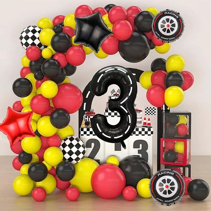Race Car Balloons, 40 Inch Racetrack Number 3 Balloon, Big Number Balloons Black - Image 6