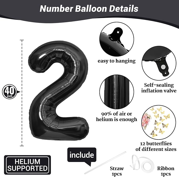 40 Inch Black Number 2 Balloon - Image 2