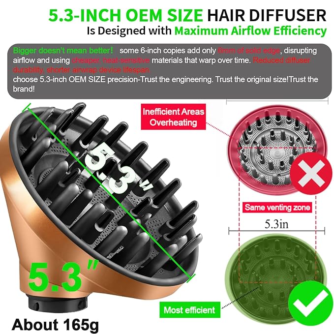 Large Diffuser Attachment Compatible with Dyson Airwrap, Upgraded Diffuser Nozzle to Dryer Faster and Define Curls Hair,Hair Dryer Diffuser Attachment Alternative,for Dyson Airwrap Attachments,Gold