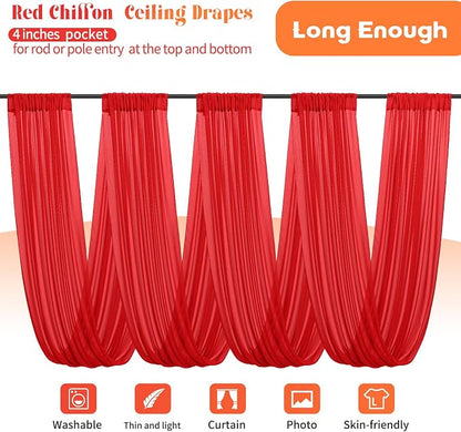 4 Panels Red Ceiling Drapes for Wedding Ceiling Drapes 5ftx20ft Wedding Arch - Image 3