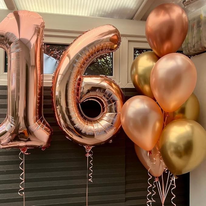 Rose Gold 16 Number Balloons, 40 Inch Big Giant Jumbo 16 or 61 Balloon Numbers - Image 6