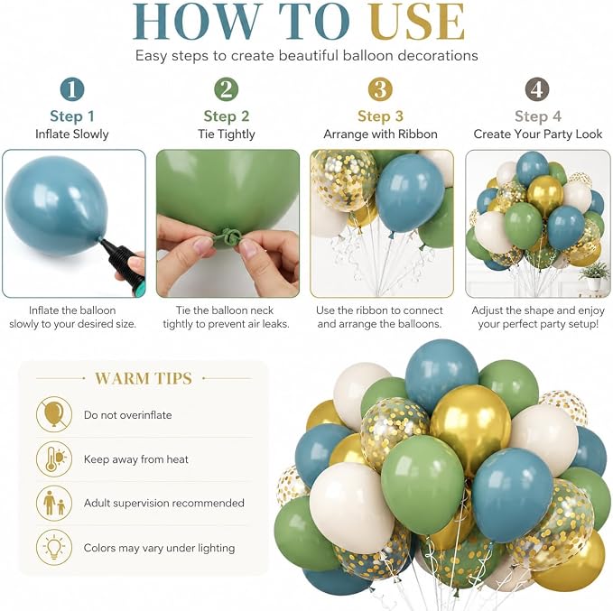 Green Blue Balloons Sage Beige Gold Balloons Jungle Woodland Party Decorations - Image 8