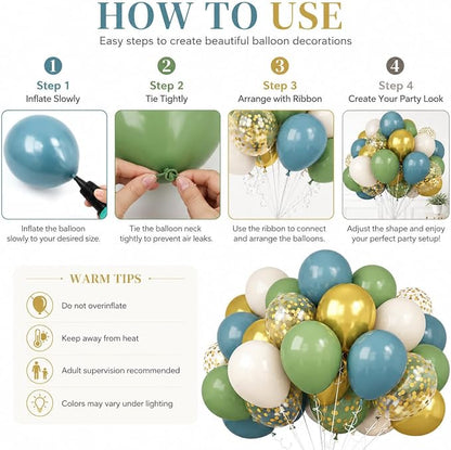 Green Blue Balloons Sage Beige Gold Balloons Jungle Woodland Party Decorations - Image 8