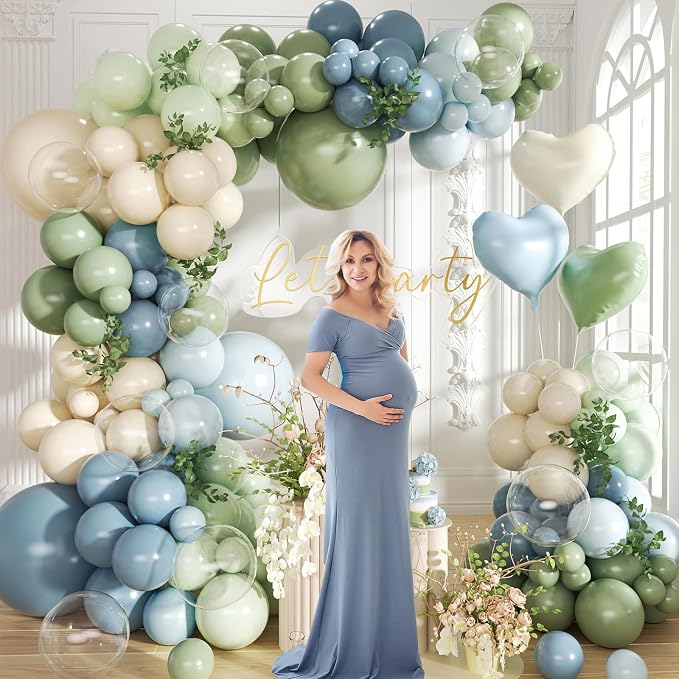 Dusty Blue Sage Green Balloon Arch Kit - Image 4