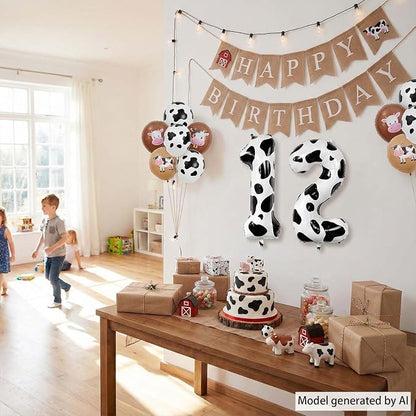 40 Inch Cow Print Number 12 Balloon Set, Giant Black and White Foil Number - Image 7