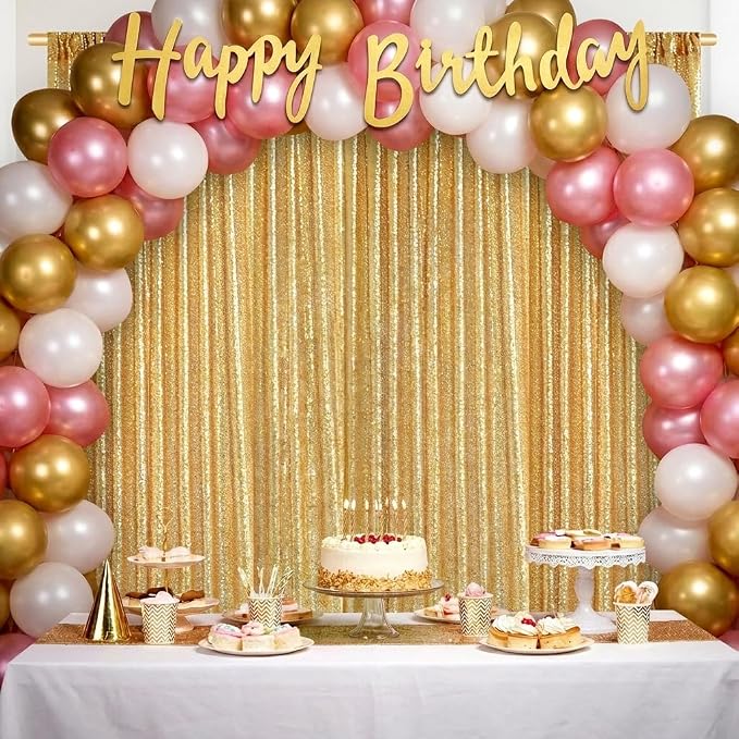 Gold Sequin Backdrop Curtain Panels Stage 2 Pieces 2FTx8FT Sheer Gold Curtains - Image 3