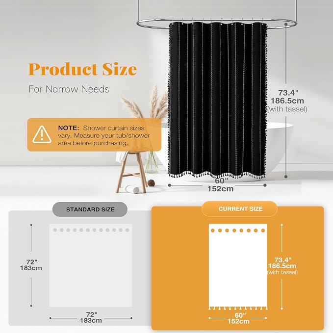 60x72 Boho Farmhouse Linen Heavy Duty Shower Curtain Set, 330GSM Linen Blend - Image 3
