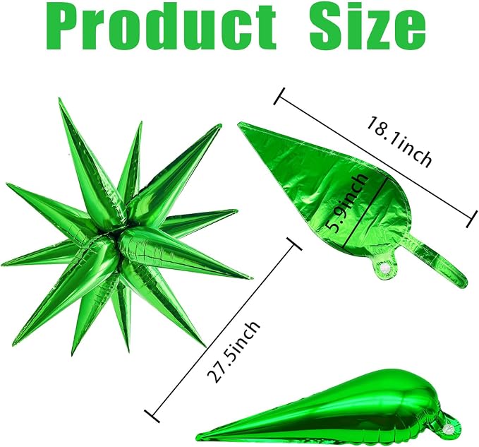 60Pcs Green Star Balloons Foil Cone Balloons Green Party Decorations - Image 2