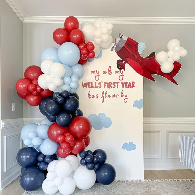 Airplane Balloon Garland Arch Kit 147pcs Navy Blue Red and Blue white Balloons by EDFHSEZ