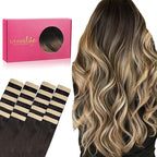 WENNALIFE Tape in Hair Extensions Human Hair, 20pcs 40g 12 inch Dark Brown to Chestnut Brown and Dirty Blonde Highlighted Remy Hair Extensions Straight Human Hair Tape in Extensions Skin Weft