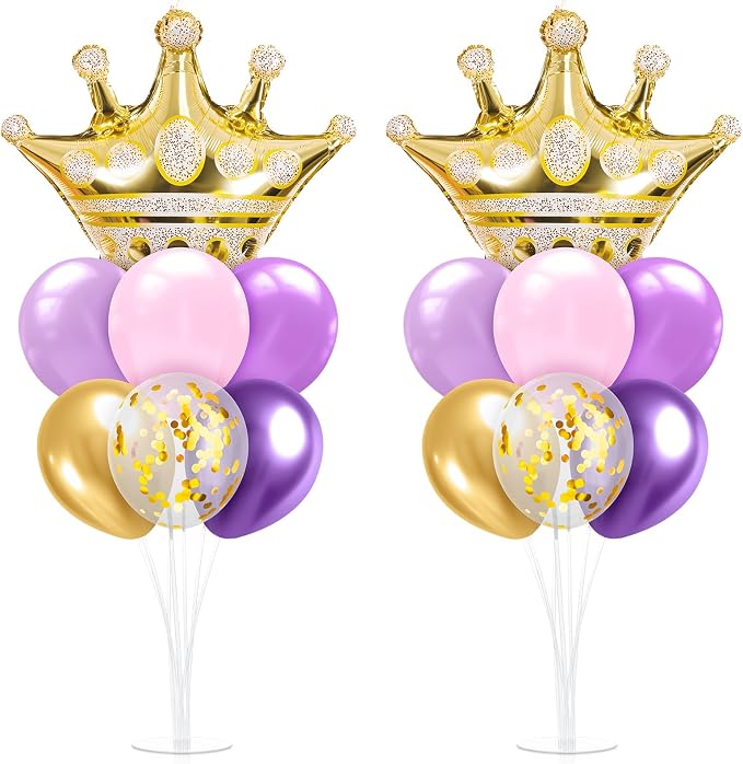 Seematn 2 Set Princess Balloon Stand Kits Purple Gold Crown Balloons Sticks by Seematn