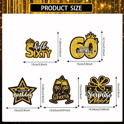 Mxdfafa 39Pcs Black Gold Glitter 60th Birthday Decorations Kit, 60th Bday Party - Image 7
