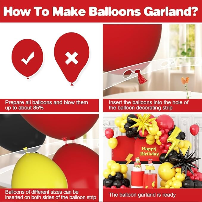 Red Black Yellow Balloons Arch Garland Kit, Cartoon Birthday Party Balloons - Image 3