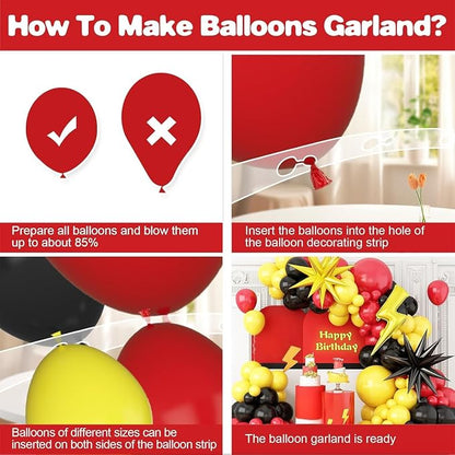 Red Black Yellow Balloons Arch Garland Kit, Cartoon Birthday Party Balloons - Image 3