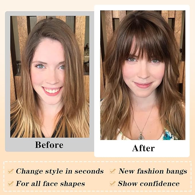 NAYOO Clip In Bangs Real Human Hair, Darkest Drown Wispy Bangs Fringe with Temples Hairpieces for Women Natural Curved Hair Extensions for Daily Wear