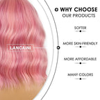Short Bob Wigs with Bangs for Women Loose Wavy Wig Curly Wavy Shoulder Length Bob Synthetic Cosplay Wig for Girl Colorful Costume Wigs (Lovely Pink)