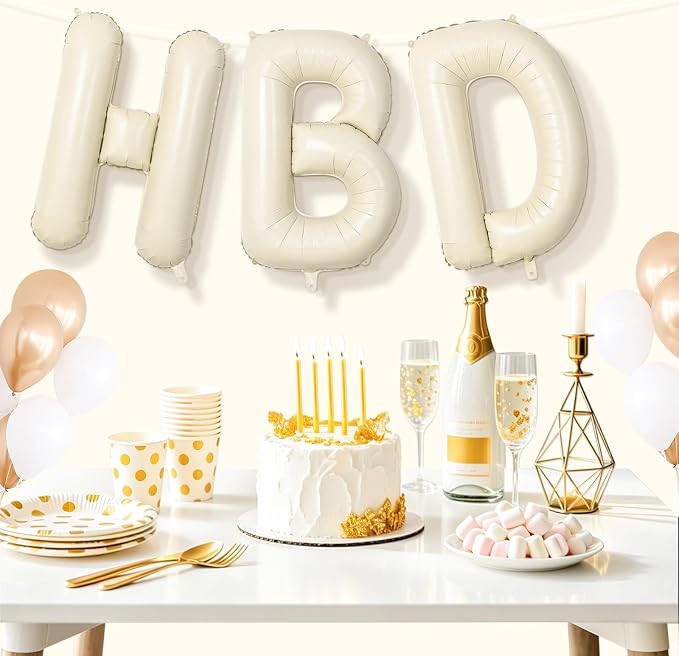 Cream HBD Balloons, HBD Foil Letter Balloon - Image 6