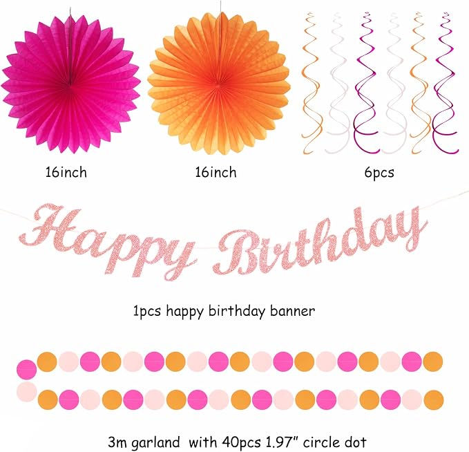 Hot-Pink Orange Fall Birthday Party-Decorations - Image 3