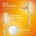 Mini Detangler Travel Hair Brush with Mirror, Makaron Brushes for Women, Men and Kids, Unique 3D Flexible Design for All Hair Types, Styling Accessory, Travel Essentials for Women. (FALL GREEN)