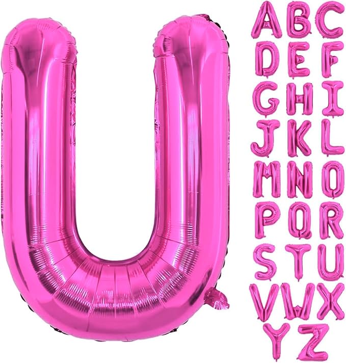 Hot Pink Letter U Balloons, U Letter Balloon 40 Inch Foil U Balloon | Hot Pink by BBPOOL