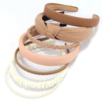 VELSCRUN 7 Pcs Different Headbands for Women Fashion Brown Knotted Solid Head Bands Pearl Headband Non Slip Hair Band for Womens Thin Thick Short Hair Face Wash Hair Accessories Gifts for Women Gilrs