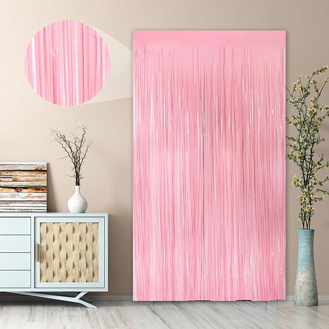 2Pack Pastel Pink Metallic Tinsel Foil Fringe Curtains, 3.3 X 8.3ft Pink Party - Image 7