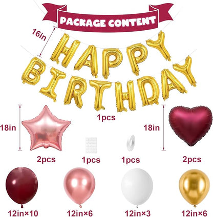 Burgundy Birthday Decorations for Women Girls, Burgundy Rose Gold Balloons Gold - Image 2