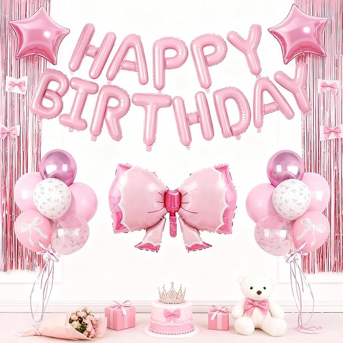 29PC Bow Happy Birthday Balloon Banner, 16Inch 3D Aluminum Letter Banner Sign - Image 8