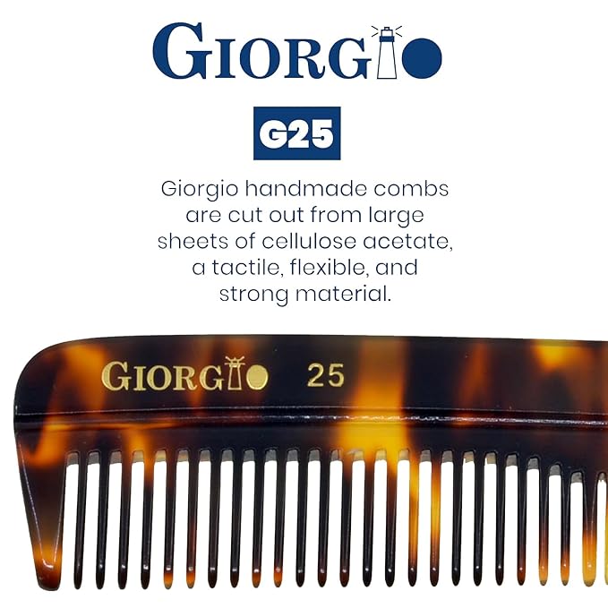 Giorgio G25 FineTooth and WideTooth Pocket Comb - Hair Styling Comb for Men and Women, Handmade Beard Combs for Men, Barber Combs, for Grooming,Saw Cut and Polished