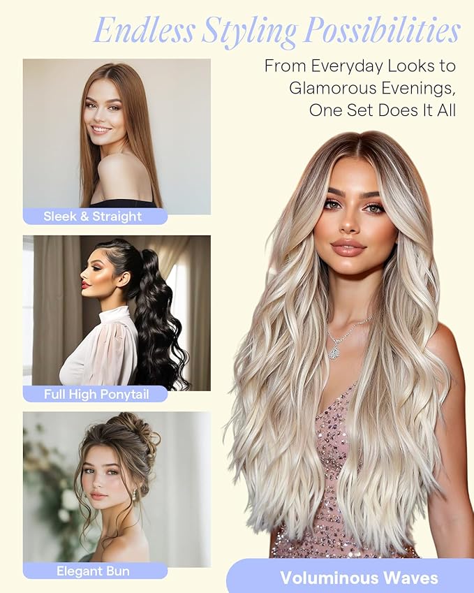 Full Shine Real Hair Extensions Clip in Human Hair 220 G Balayage Dark Brown Extensions Clip in Dark Brown to Ash Brown Real Hair Extensions for Volume for Full Head 24 Inch 7 Pcs
