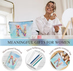 Personalized Gifts Monogrammed Birthday Gifts for Women, Colleague, Female Farewell Christmas, Initial 20 oz Tumbler, Makeup Cosmetic Bag Cup Pens Journal Notebook 6 Set, (Aesthetic Blue Flower N)