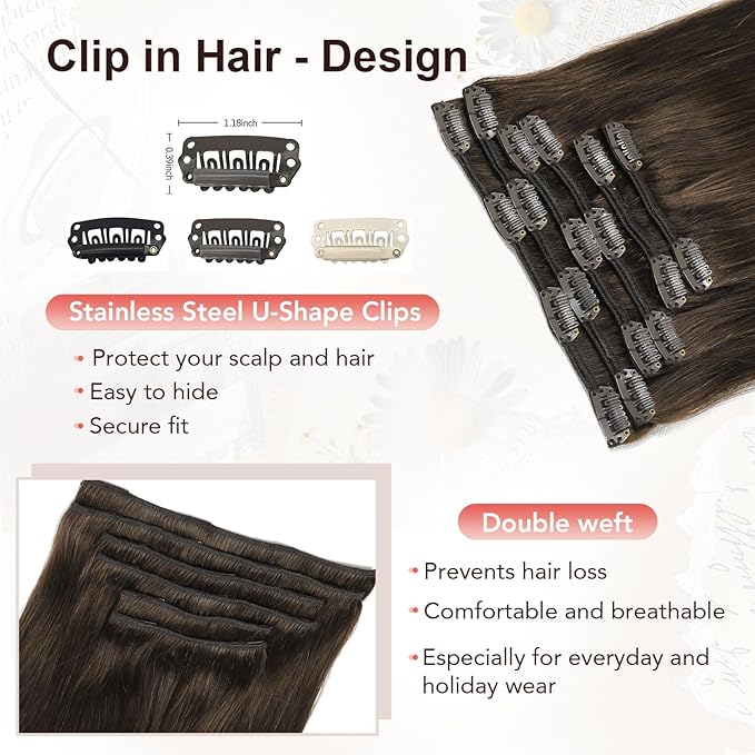 XDhair 22 Inch Clip in Hair Extensions 6 Pcs 120G Dark Brown Real Human Hair Extensions Clip ins Long Straight Hair for Women #2 22 Inch