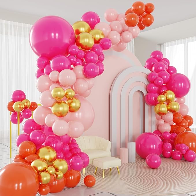 Pink and Orange Balloons Arch Kit 124pcs different sizes | by PATYDECRO