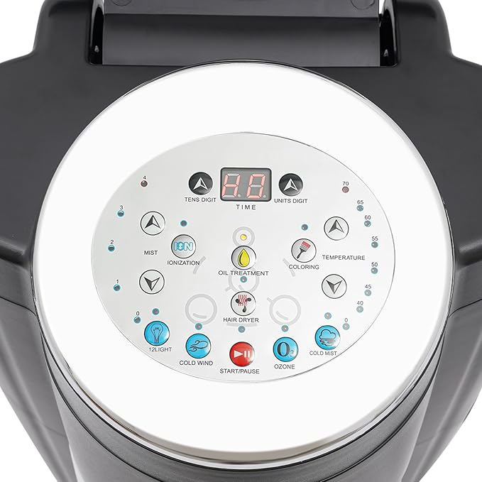 Hair Steamer Professional Hair Salon Steamer with 12 Color Light & Ozone,40-70℃/104-158℉,Hair Steamer with Temperature and Time Adjustment (Black)