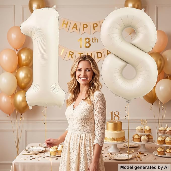 40" Beige Foil Number 18 Balloon - Image 4
