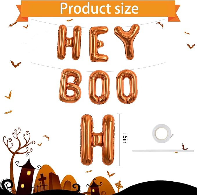 TONIFUL 16 Inch Orange Hey Boo Foil Banner Balloons Halloween Party Balloons - Image 2
