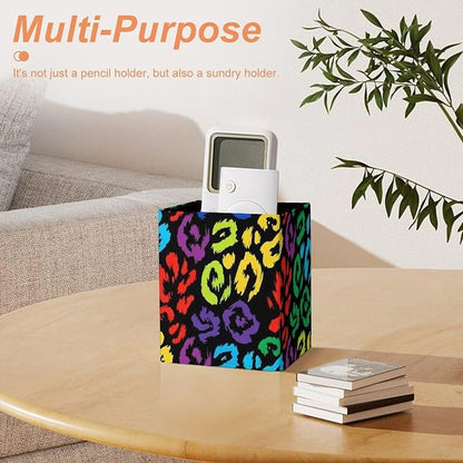 Pencil Pen Holder PU Leather Makeup Brush Holder Black Rainbow Cheetah Leopard - Image 7
