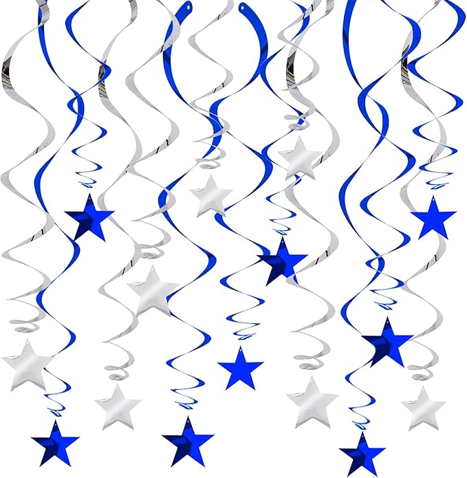 BEISHIDA Blue Silver Stars Hanging Swirls Bachelorette Graduation Hanging by Beishida