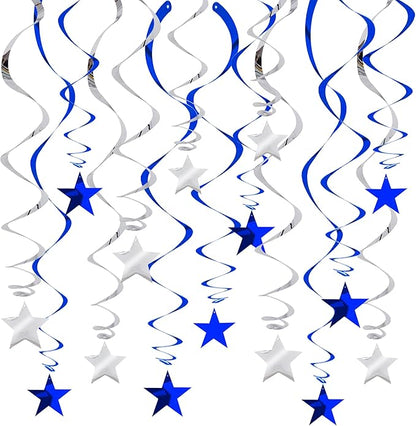BEISHIDA Blue Silver Stars Hanging Swirls Bachelorette Graduation Hanging by Beishida