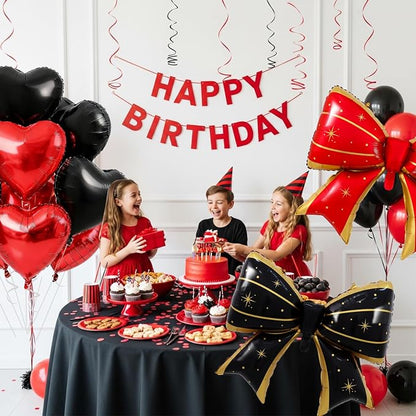 Vuzvuv Red Black Bow Heart Balloons Set, Anniversary, Bridal Shower（Mix Colors） - Image 5