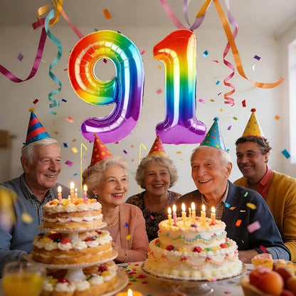 40 Inch Number 91 Balloons for 91st Birthday Party Decorations, 0-100 Rainbow - Image 2