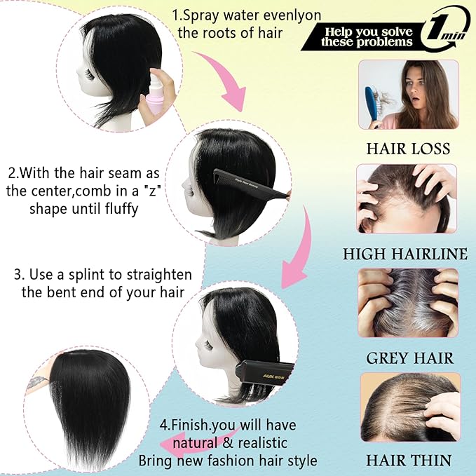 Hair Toppers for Women Real Human Hair, 360° 3D Toppers Hairpieces for Women with Thinning Crown Wispy Clip in Bangs 12 Inch Upgrade Big Base (Dark Brown, 12 Inch Wispy Bangs)