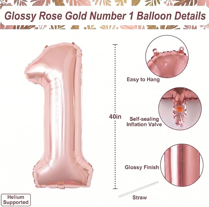 Rose Gold Number 1 Balloon 40 Inch, Elegant Blush Foil - Image 4