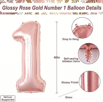 Rose Gold Number 1 Balloon 40 Inch, Elegant Blush Foil - Image 4
