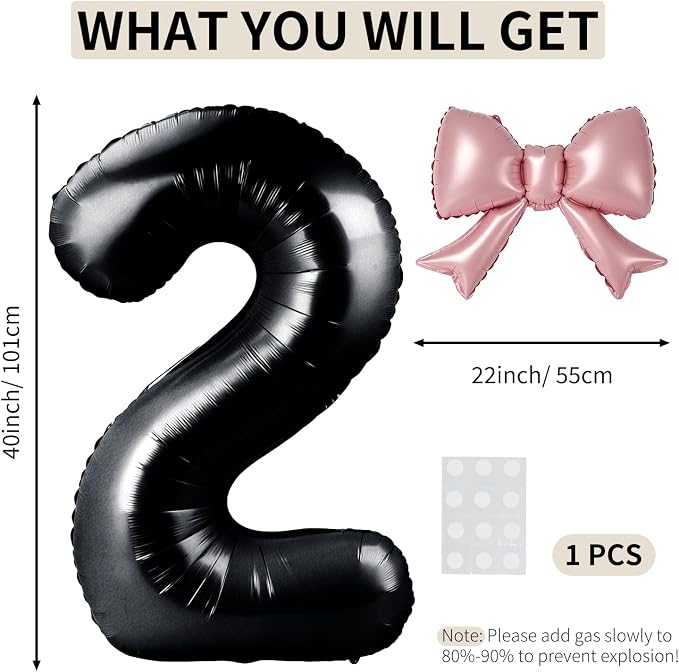 40 Inch Black Number 2 Balloon - Image 2