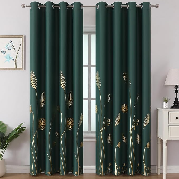 Green Blackout Curtains for Living Room 108 Inch Length 2 Panels Set, Thermal by ESTELARTEXTILER