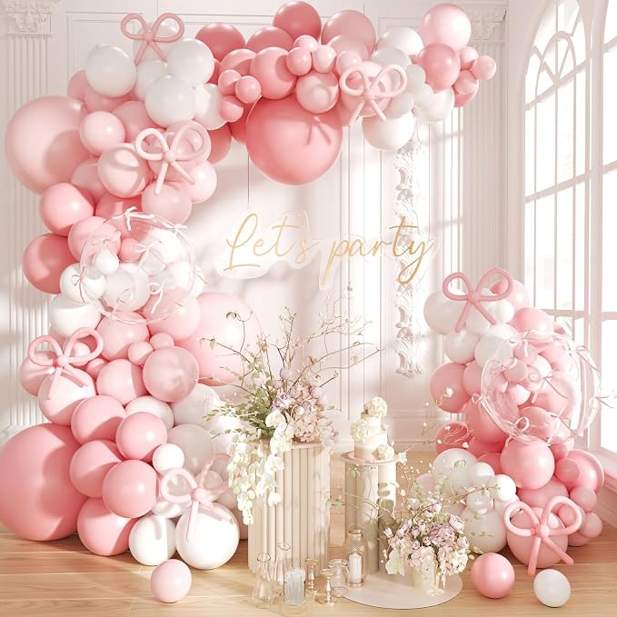 Pink Bow Balloons Garland Arch Kit by Futureferry