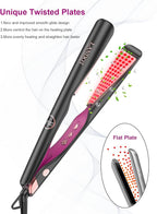 LANDOT 2-in-1 Hair Straightener & Curling Iron - Create Salon Waves, Curls & Straight Styles at Home | Floating Plates, Anti-Frizz & Tangle-Free | Dual Voltage, Temp 250-450°F for All Hair Types