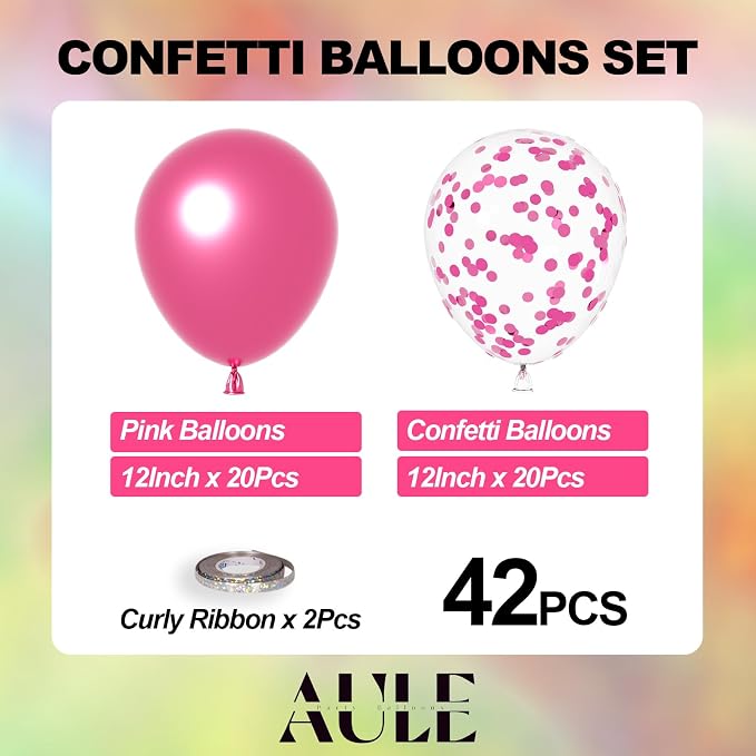 AULE 42Pcs Metallic 12 Inch Pink Confetti Balloons Set | Pink Party Balloons - Image 2
